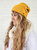 Slouchy Mustard Button Up Beanie | Hidden Messy Bun Hat Opening