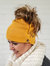 Slouchy Mustard Button Up Beanie | Hidden Messy Bun Hat Opening - Mustard