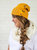 Slouchy Mustard Button Up Beanie | Hidden Messy Bun Hat Opening