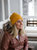 Slouchy Mustard Button Up Beanie | Hidden Messy Bun Hat Opening