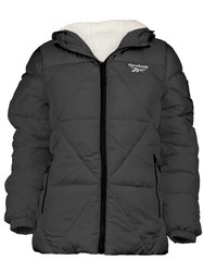 Women's Puffer Jacket With Sherpa Lining - Black