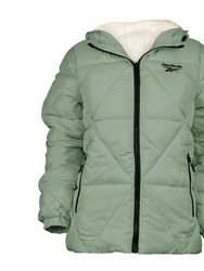 Women's Puffer Jacket With Sherpa Lining - Sage