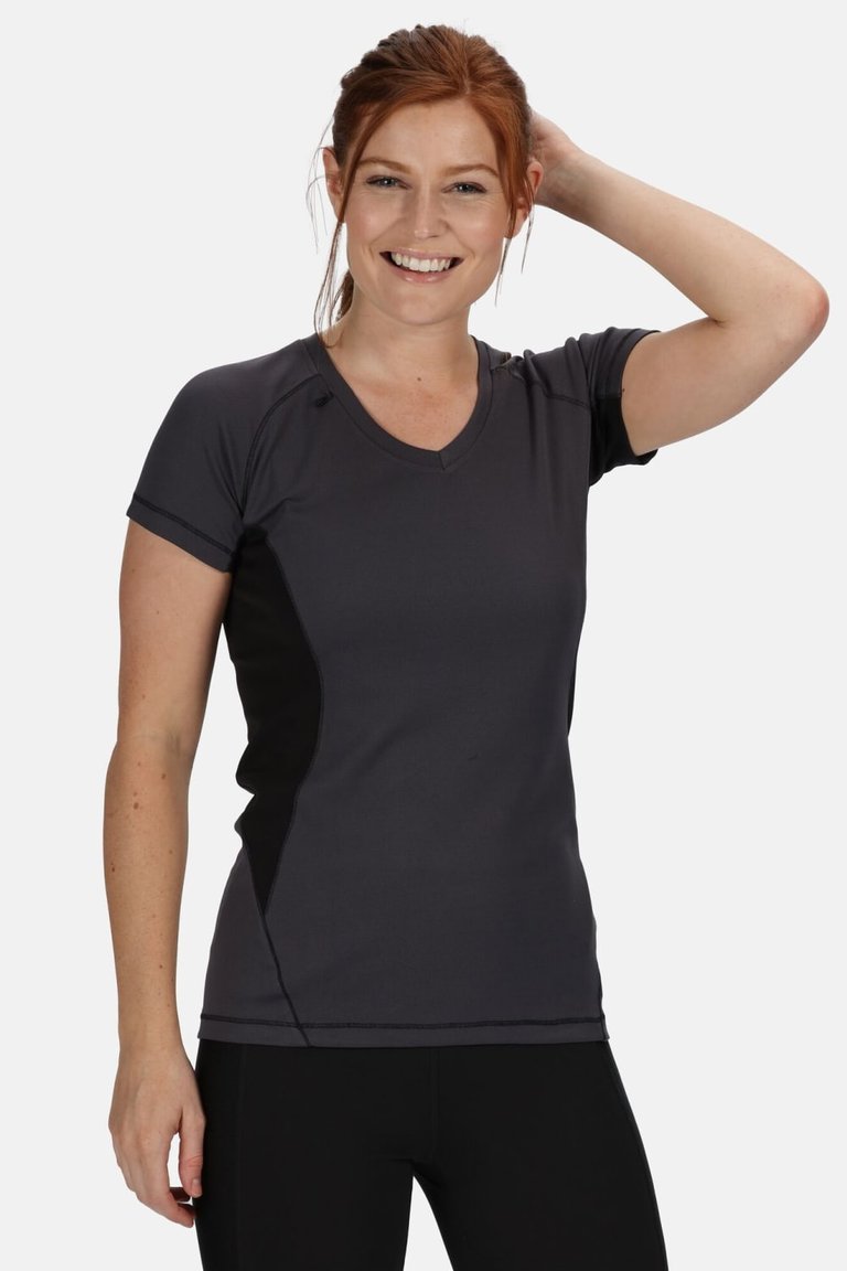 Activewear Womens Beijing Short Sleeve T-Shirt - Iron/Black - Iron/Black