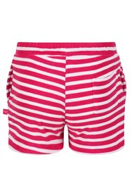 Childrens/Kids Dayana Towelling Stripe Casual Shorts - Pink Fusion/White