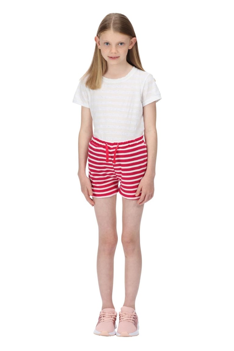 Childrens/Kids Dayana Towelling Stripe Casual Shorts - Pink Fusion/White - Pink Fusion/White