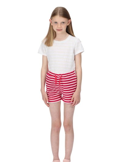 Regatta Childrens/Kids Dayana Towelling Stripe Casual Shorts - Pink Fusion/White product