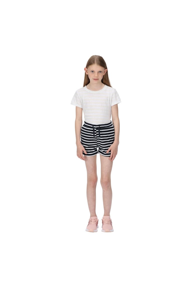 Childrens/Kids Dayana Towelling Stripe Casual Shorts - Navy/White