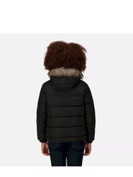 Childrens/Kids Faux Fur Trim Parka - Black