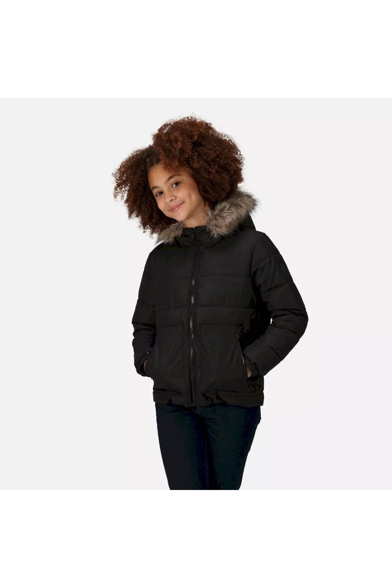 Childrens/Kids Faux Fur Trim Parka - Black - Black