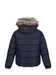 Childrens/Kids Faux Fur Trim Parka - Navy