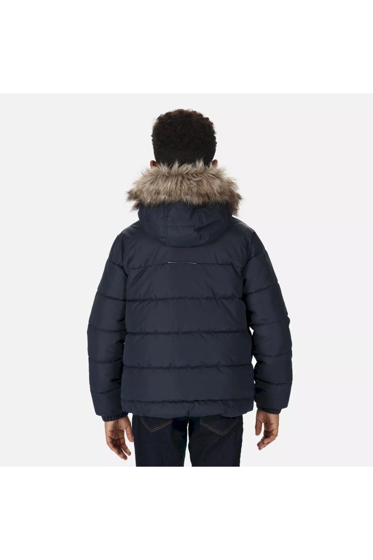 Childrens/Kids Faux Fur Trim Parka - Navy