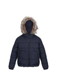 Childrens/Kids Faux Fur Trim Parka - Navy