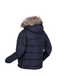 Childrens/Kids Faux Fur Trim Parka - Navy