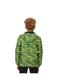 Childrens/Kids Lever Camo Packaway Waterproof Jacket - Bright Kiwi