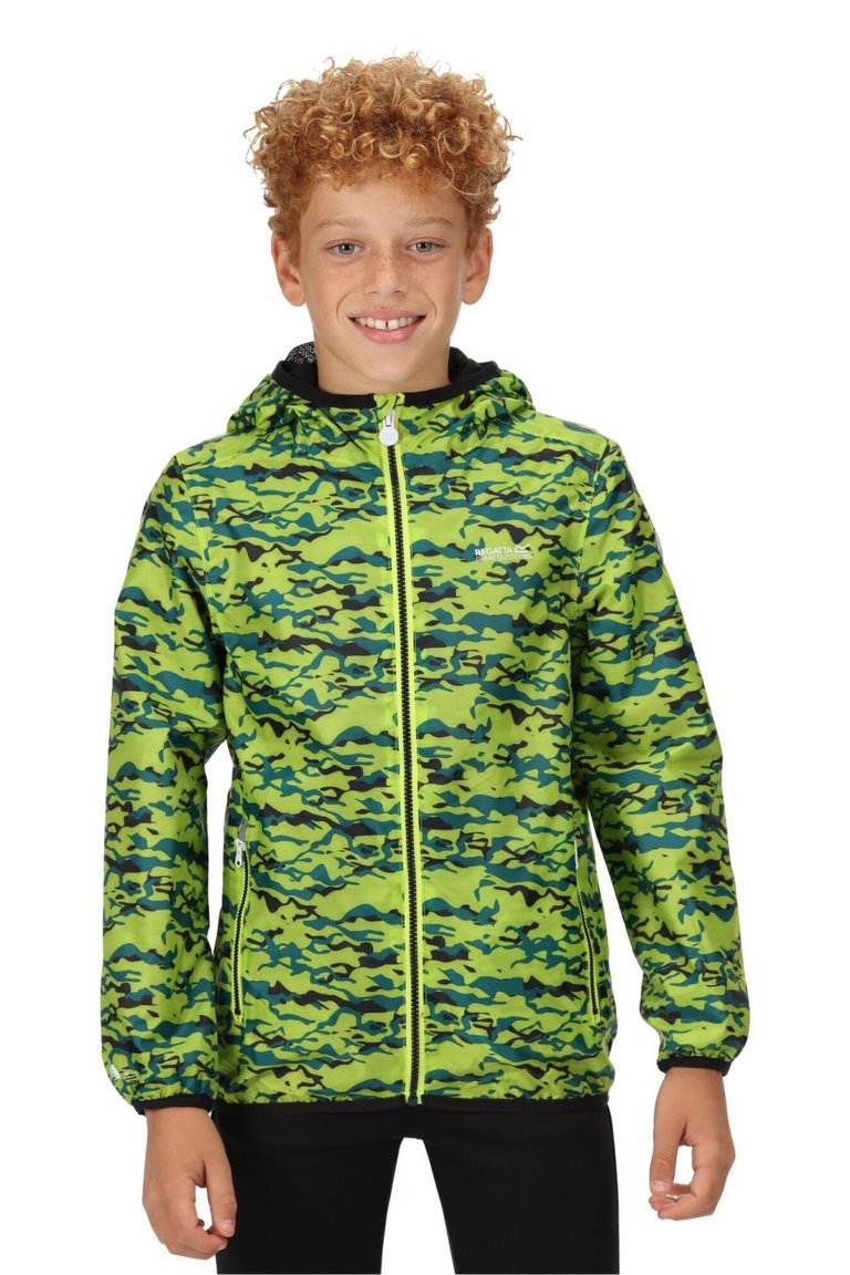 Childrens/Kids Lever Camo Packaway Waterproof Jacket - Bright Kiwi - Bright Kiwi