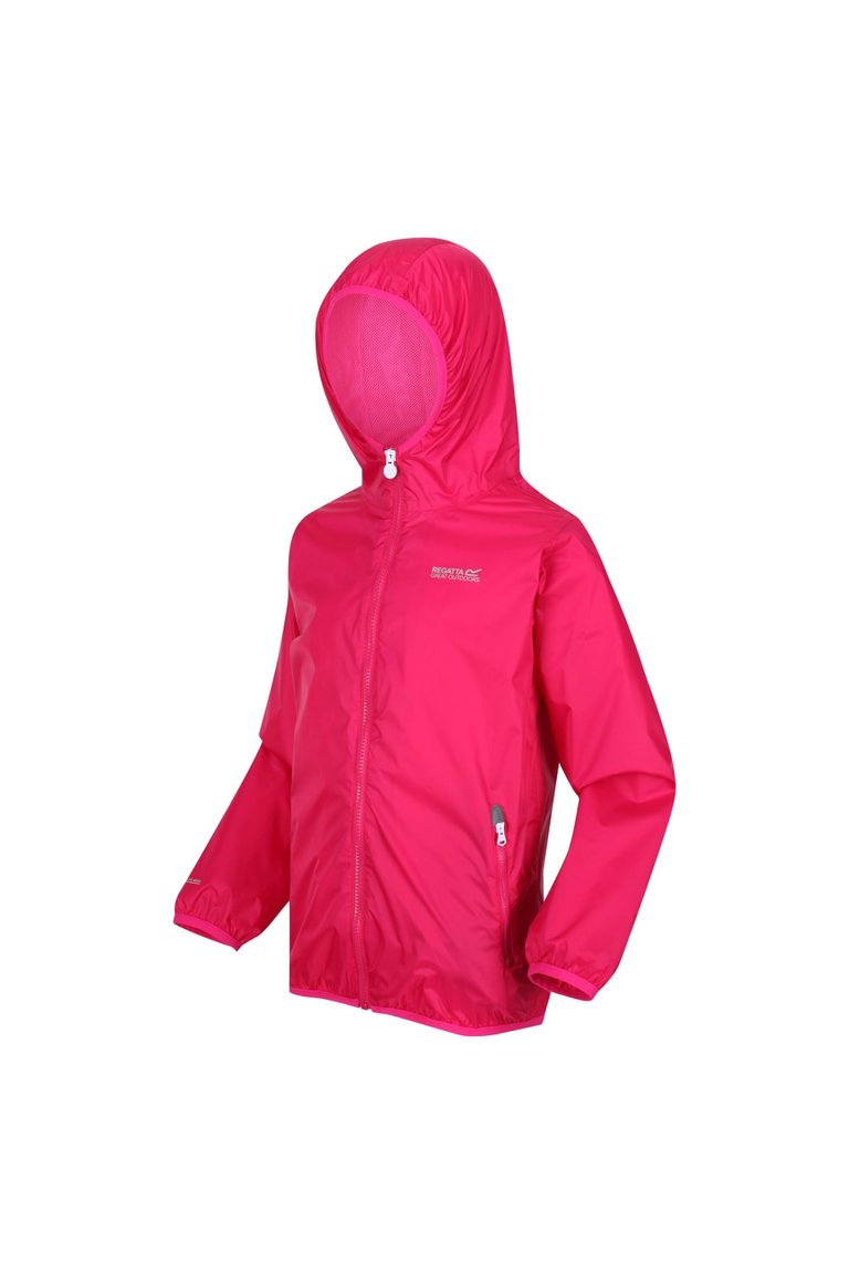 Childrens/Kids Lever II Packaway Rain Jacket - Pink Fusion