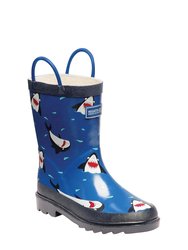Childrens/Kids Minnow Patterned Wellington Boots - Sharks/Nautic - Sharks/Nautic
