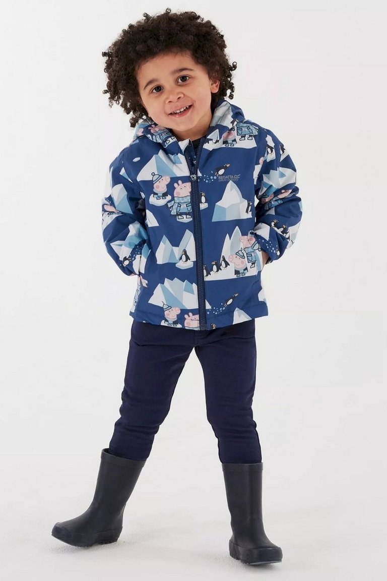 Childrens/Kids Muddy Puddle Peppa Pig Winter Scene Padded Waterproof Jacket  - Space Blue