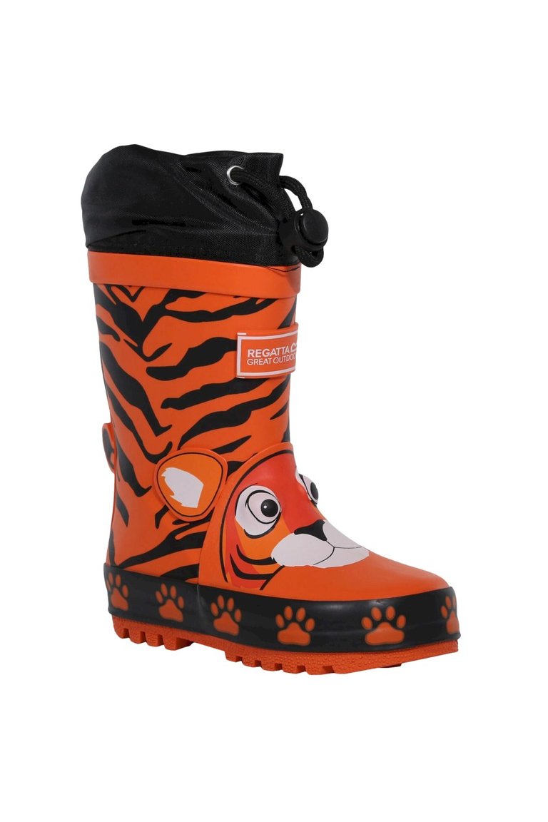 Childrens/Kids Mudplay Tiger Print Galoshes Shoe - Blaze Orange