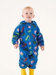Childrens/Kids Pobble Peppa Pig Car Waterproof Puddle Suit - Imperial Blue