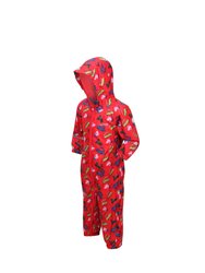 Childrens/Kids Pobble Peppa Pig Dinosaur Waterproof Puddle Suit - True Red