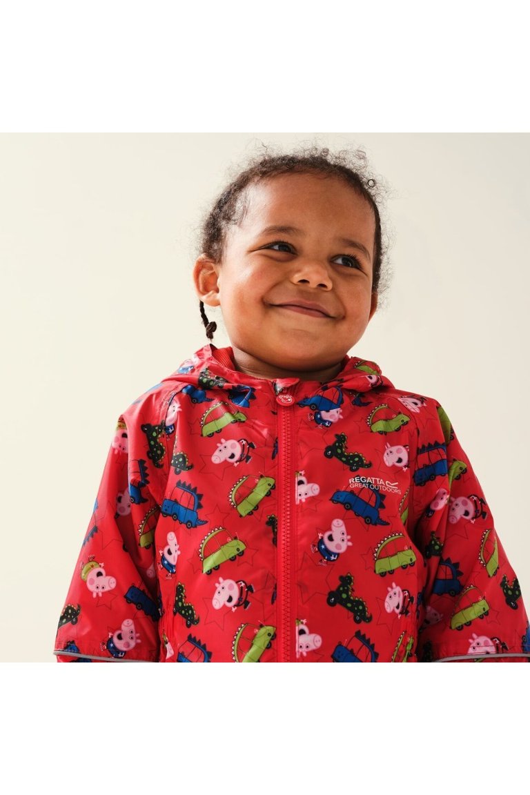 Childrens/Kids Pobble Peppa Pig Dinosaur Waterproof Puddle Suit - True Red