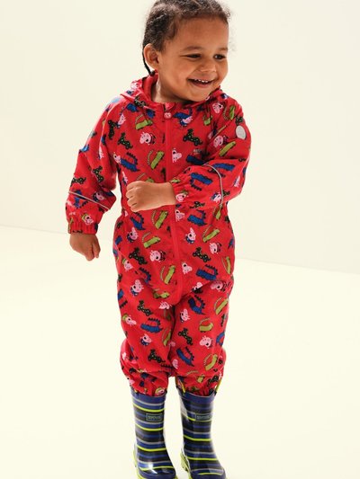 Regatta Childrens/Kids Pobble Peppa Pig Dinosaur Waterproof Puddle Suit - True Red product
