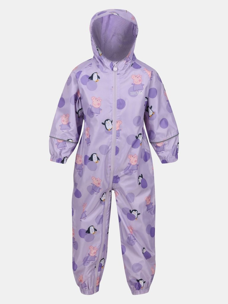 Childrens/Kids Pobble Peppa Pig Polka Dot Waterproof Puddle Suit - Pastel Lilac