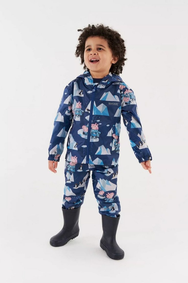Childrens/Kids Winter Scene Peppa Pig Packaway Waterproof Trousers - Space Blue