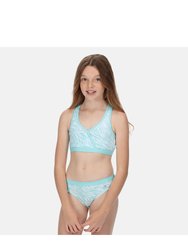 Girls Hosanna Zebra Print Bikini Top - Aruba Blue
