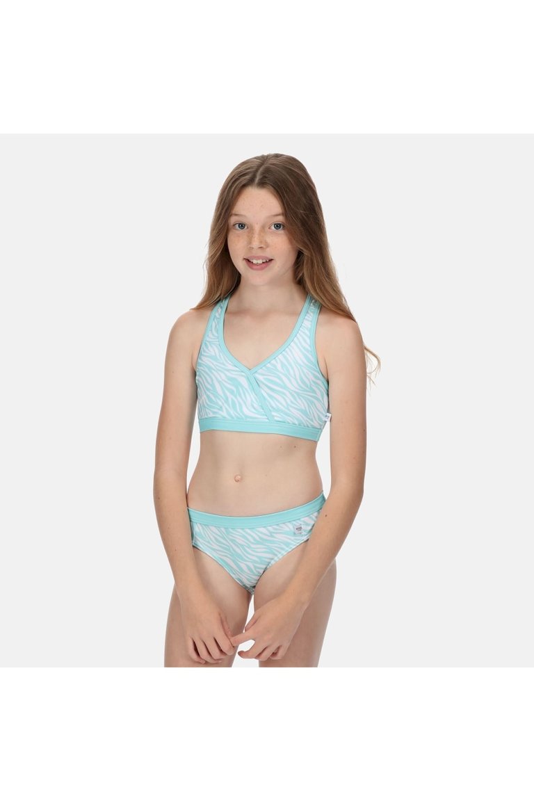 Girls Hosanna Zebra Print Bikini Top - Aruba Blue