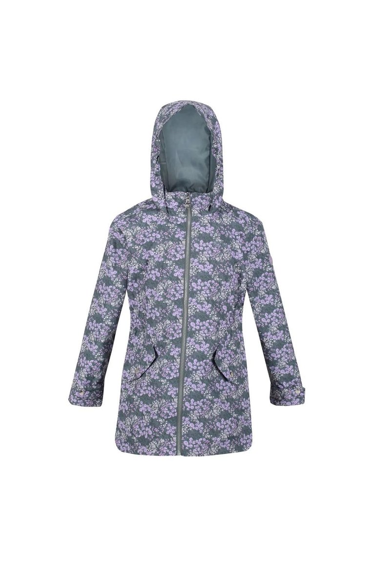 Girls Talei Floral Waterproof Jacket - Balsam Green