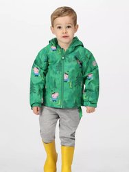 Kids Muddy Puddle Dinosaur Peppa Pig Waterproof Jacket - Jellybean Green