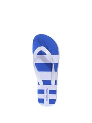 Mens Bali Striped Flip Flops - Lapis Blue/White