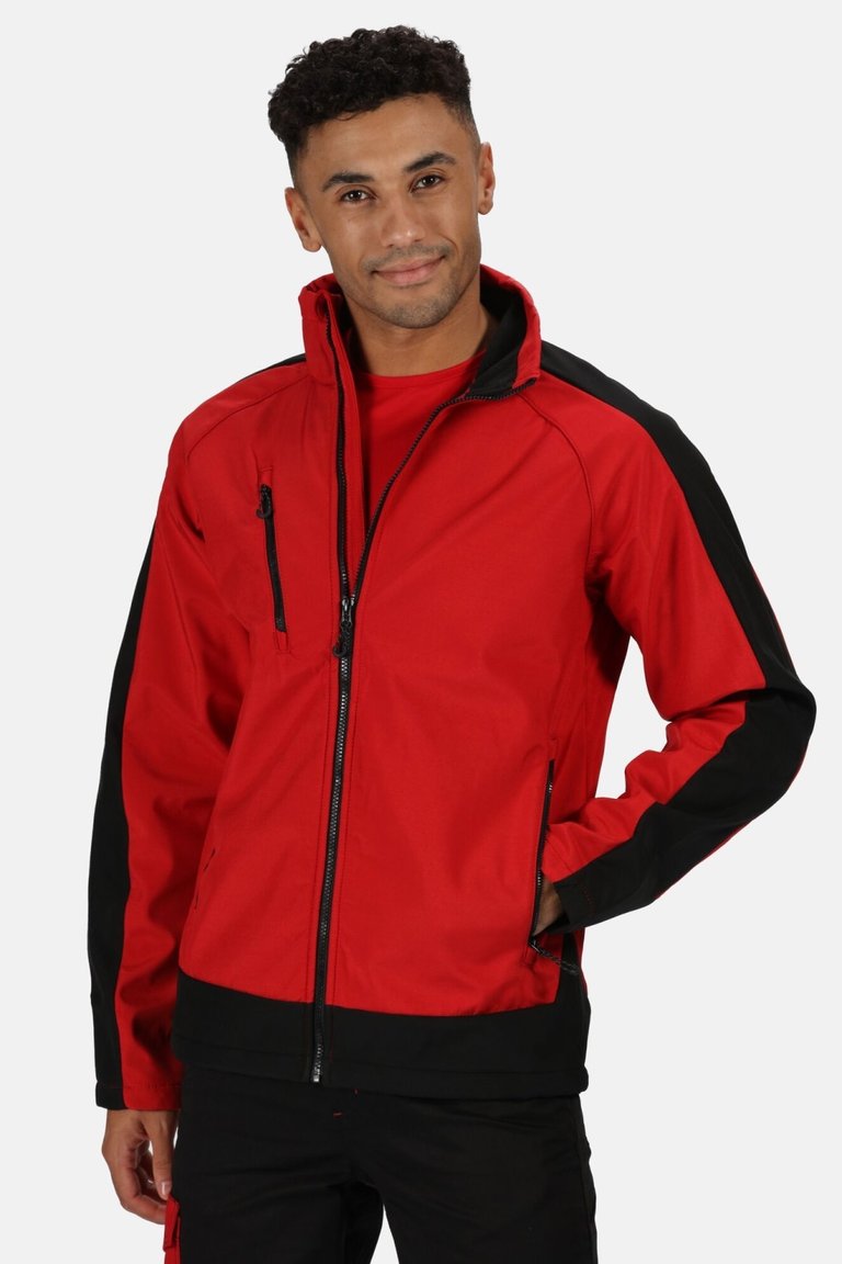 Mens Contrast 3 Layer Softshell Full Zip Jacket - Black/Classic Red