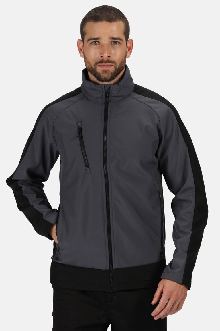 Mens Contrast 3 Layer Softshell Full Zip Jacket - Slate Gray/Signal Black