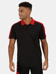 Mens Contrast Coolweave Polo Shirt- Black/Classic Red - Black/Classic Red