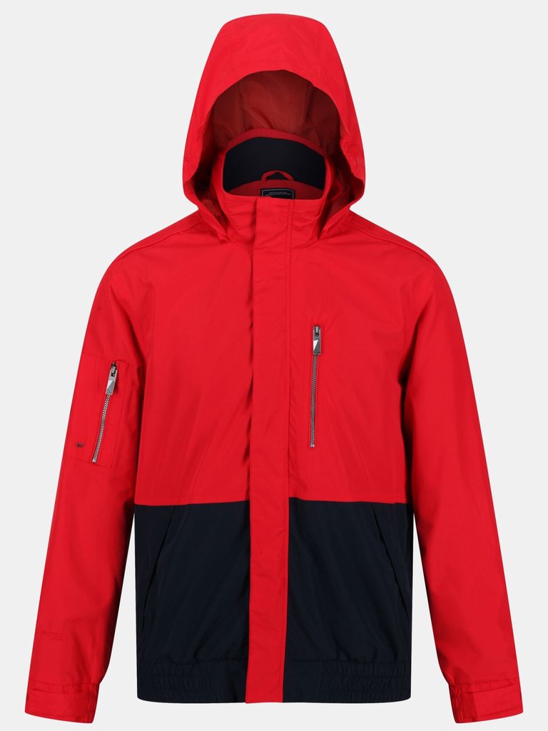 Mens Feelding Colour Block Waterproof Bomber Jacket - True Red/Navy