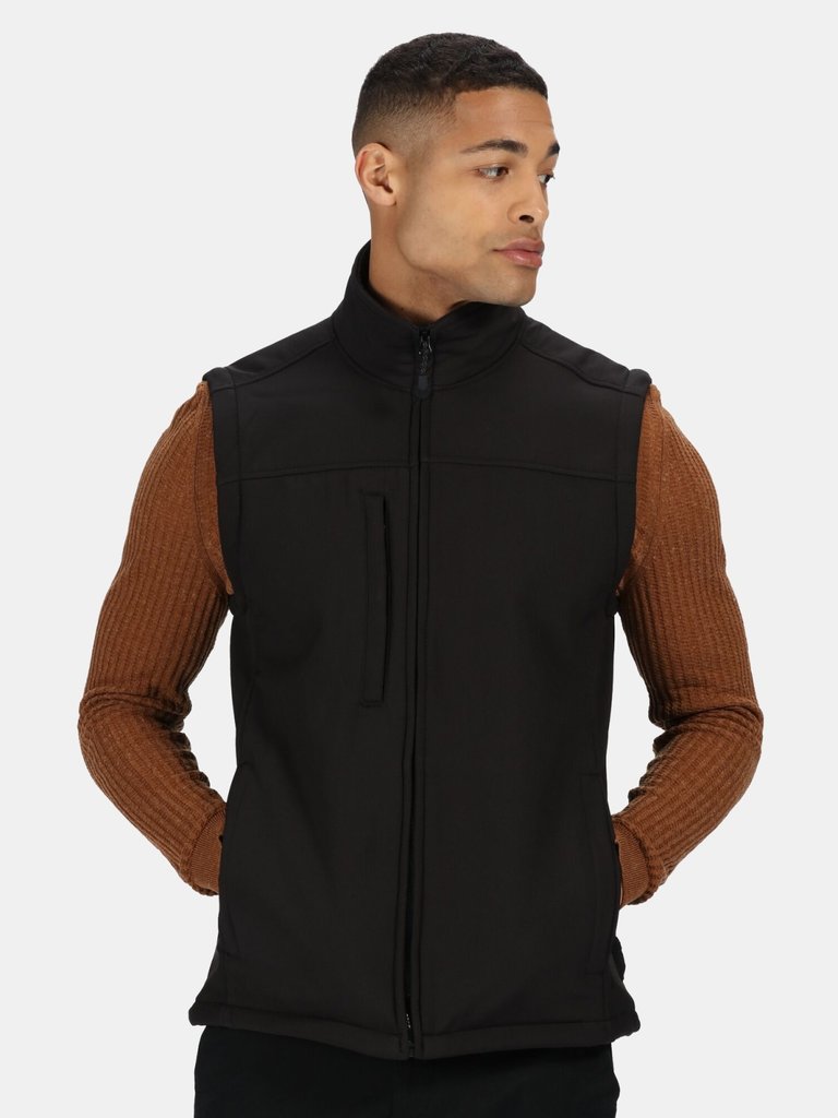 Mens Flux Softshell Bodywarmer/ Water Repellent Sleeveless Jacket - All Black