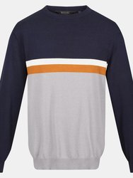 Mens Kaelen Colour Block Knitted Sweater - Navy/Storm Grey