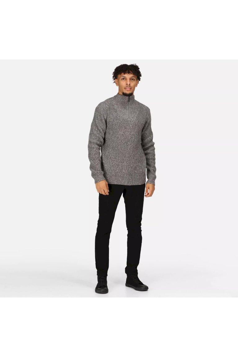 Mens Kaison Marl Knitted Half Zip Sweater - Dark Grey - Dark Grey