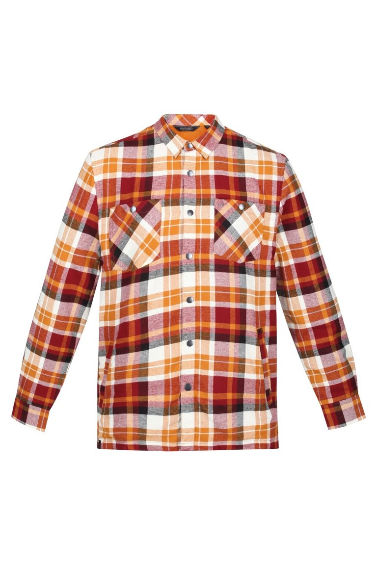 Mens Thamos Checked Long-Sleeved Shirt - Cathay Spice