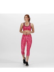 Womens/Ladies Asana Sports Bra - Hot Pink Print