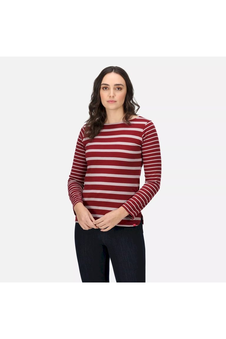 Womens/Ladies Farida Striped Long-Sleeved T-Shirt - Cabernet/Lilac Chalk - Cabernet/Lilac Chalk