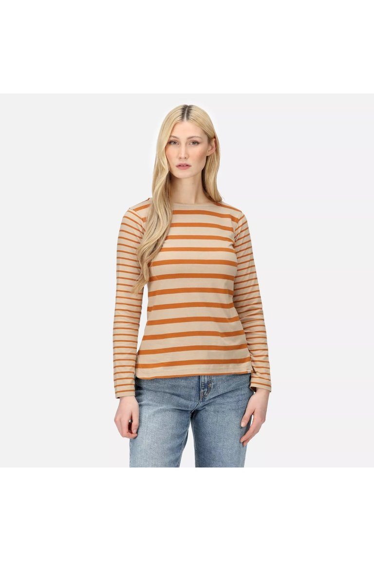 Womens/Ladies Farida Striped Long-Sleeved T-Shirt - Moccasin Brown/Copper - Moccasin Brown/Copper