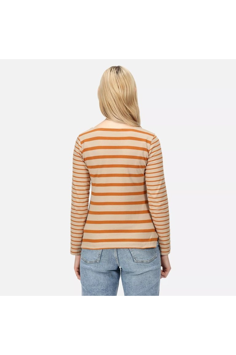 Womens/Ladies Farida Striped Long-Sleeved T-Shirt - Moccasin Brown/Copper
