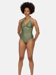 Womens/Ladies Flavia Abstract One Piece Bathing Suit - Green Fields