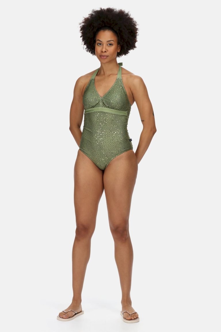 Womens/Ladies Flavia Abstract One Piece Bathing Suit - Green Fields