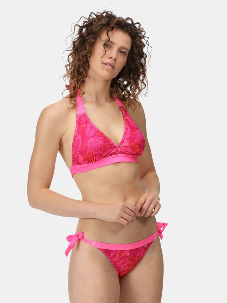 Womens/Ladies Flavia Palm Leaf Bikini Bottoms - Fusion Pink