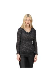 Womens/Ladies Frayda Animal Print Cowl Neck Top - Black/Storm Grey